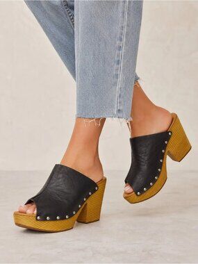 Kork Ease Harlin Wood Heel Platform Leather Open Toe Mule Clog Brown Size 10